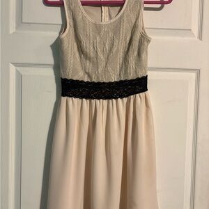 Monteau Cream Lace Bodice Dress with Black Lace Waistband